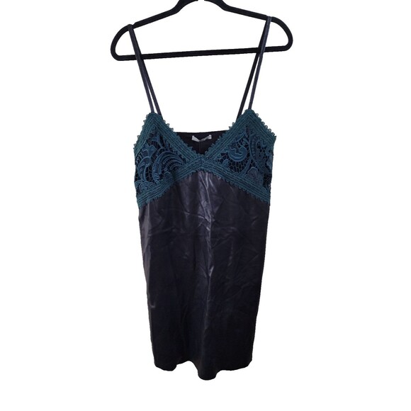 New Zara TRF Womens M Black Green Lace Faux Leather Slip Mini Dress - Picture 1 of 7